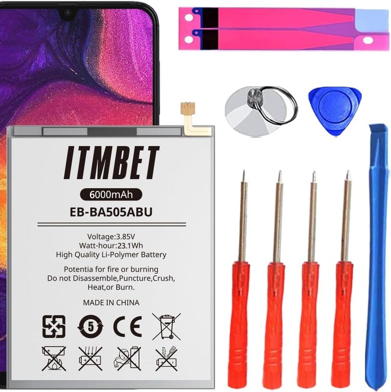 ITMBET بطارية لجهاز سامسونج جالاكسي A50، [6000mAh] بطارية بديلة مطورة جديدة 2024 0 دورة لجهاز A505F /A30 SM-A305 /A20 A205FN A202F /A30s SM-A307، EB-BA505ABU مع أدوات استبدال احترافية - Image 1